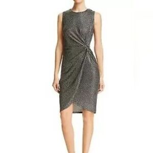 Tahari Women's Sz Medium Sheath Dress Black Gold Side Knot Sleeveless nwot